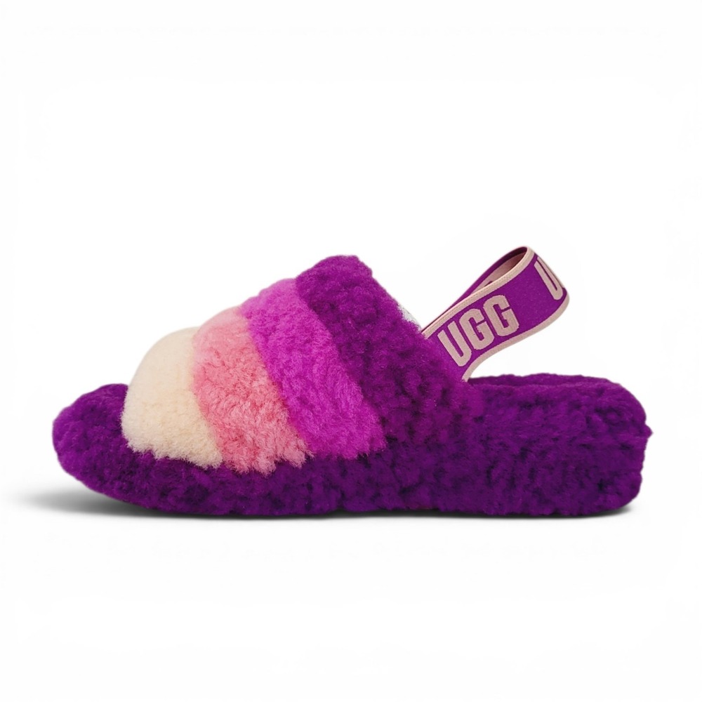UGG Fluff Yeah Slipper Sandal Women's Size 6 Purple Pink‎ Furry Slingback Shoe